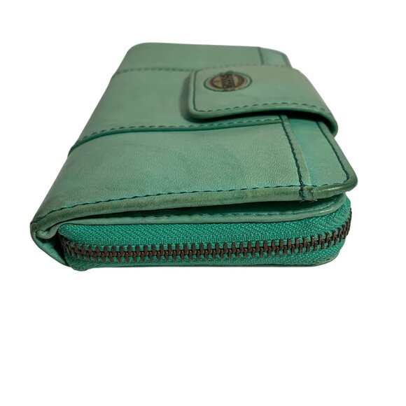 Fossil Explorer Womens Teal Leather Bifold Wallet Zip-Around Clutch Snap Flap - Picture 3 of 9